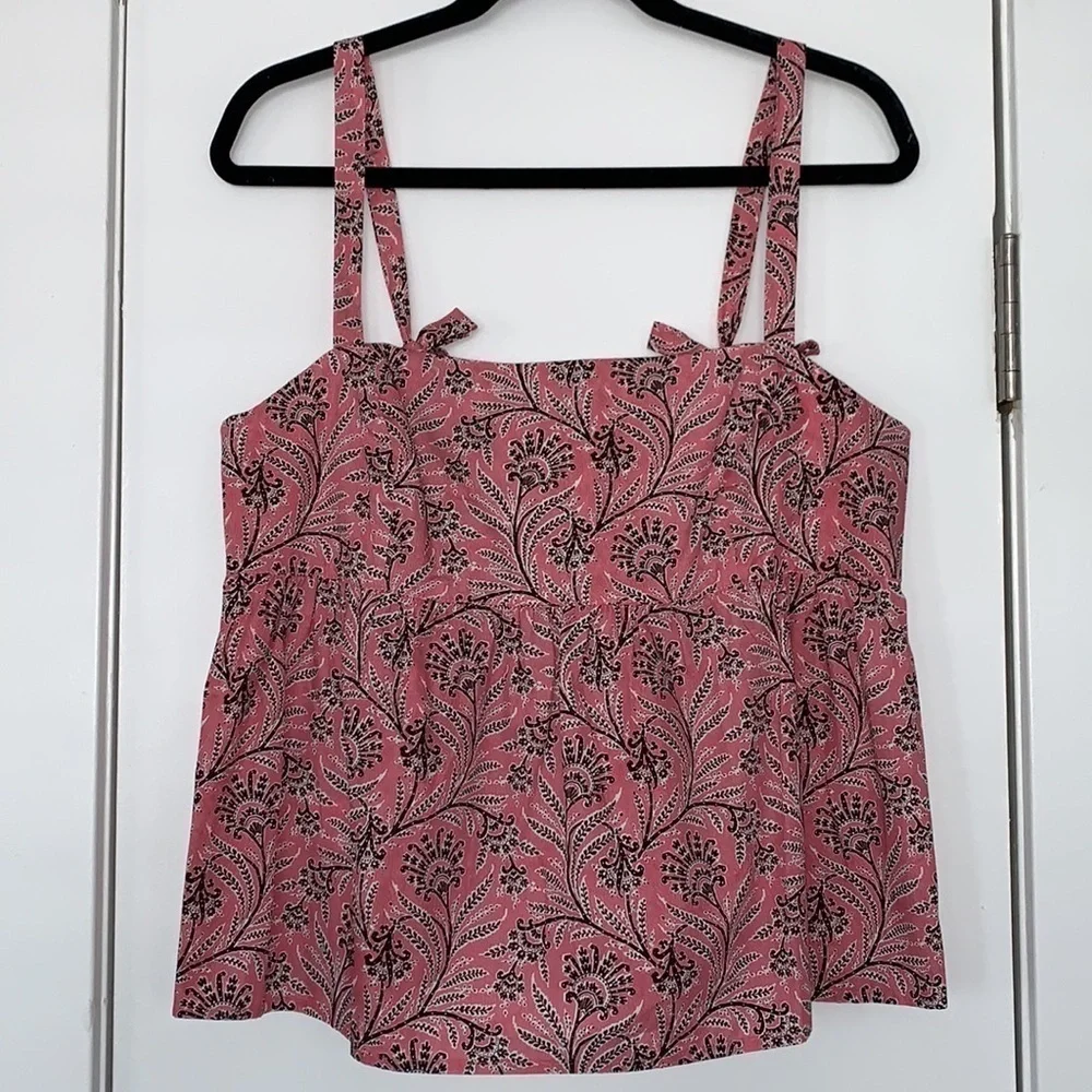 NWT J. Crew Tie Shoulder Tank Top in Ratti Coral Vines 12